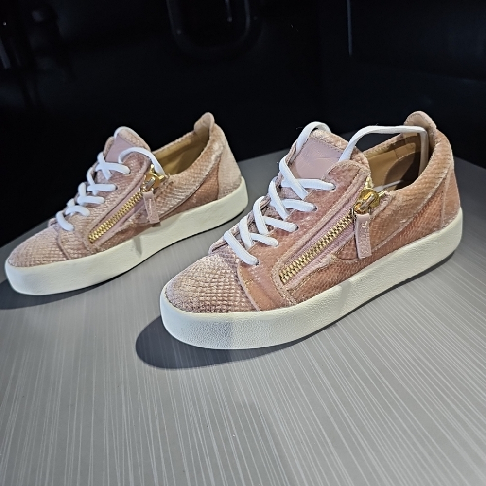 GIUSEPPE ZANOTTI Gail Low Top Velvet Snake Print Sneakers Trainers Size 36 (5.5)